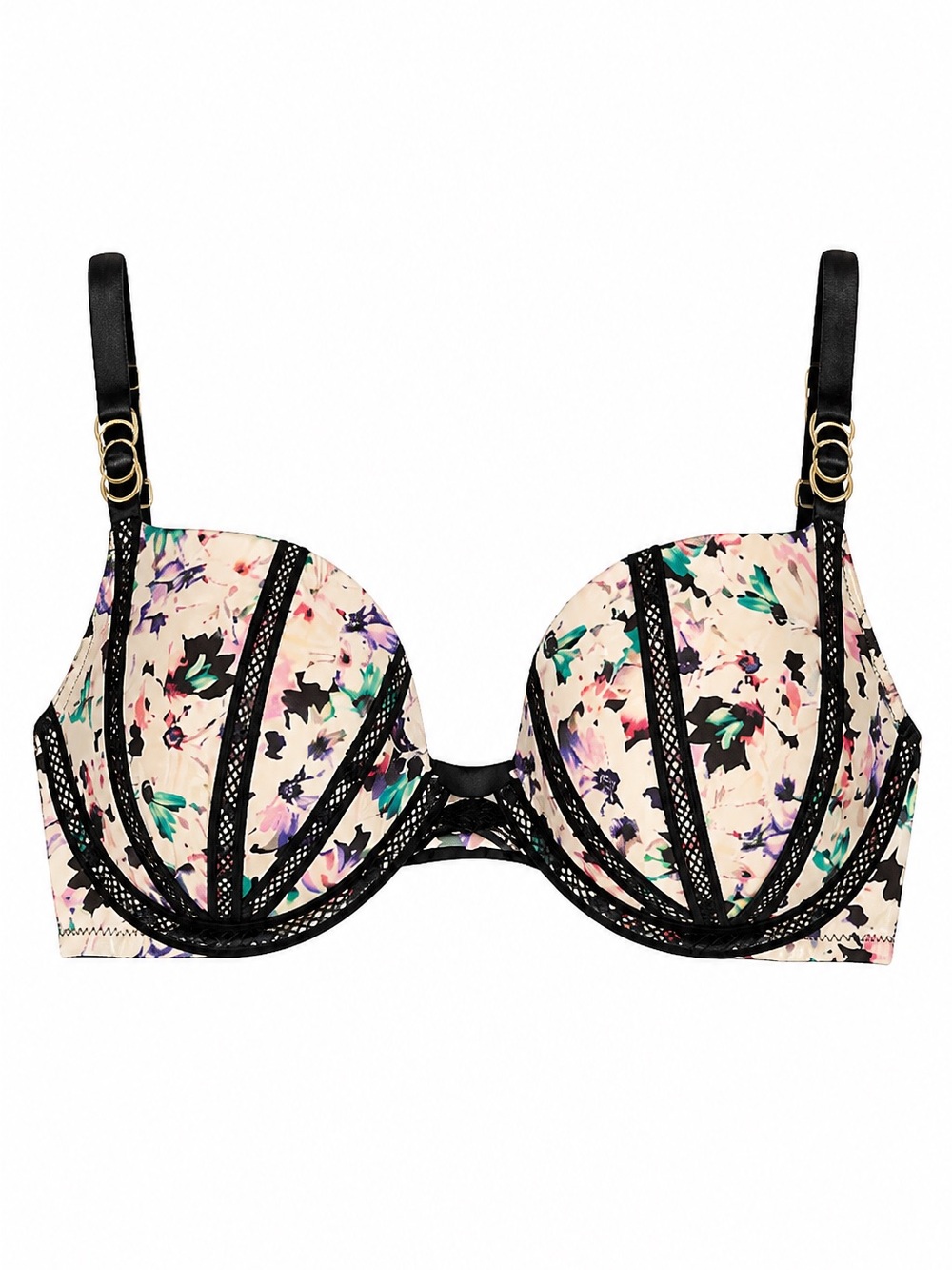 Victoria's Secret Very Sexy Push Up Bra Floral Push-Up Bra with Blk Trim. Sz 34D